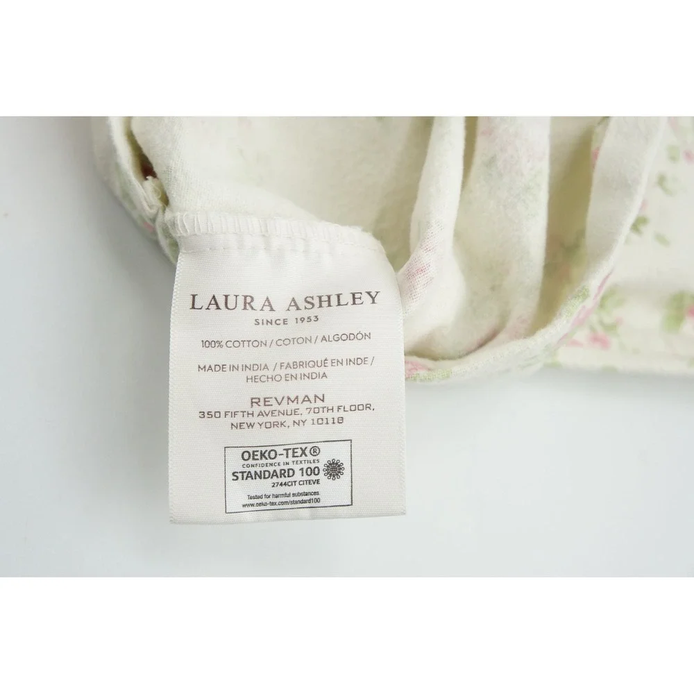 Laura Ashley Rowena Flannel Sheet Set Queen White Pink Floral Cotton Excellent